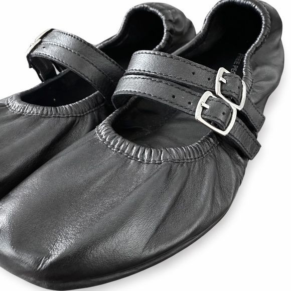Free People Black Leather Double Strap Ballet Flats Size 9 Square Toe Mary Jane - Picture 5 of 8